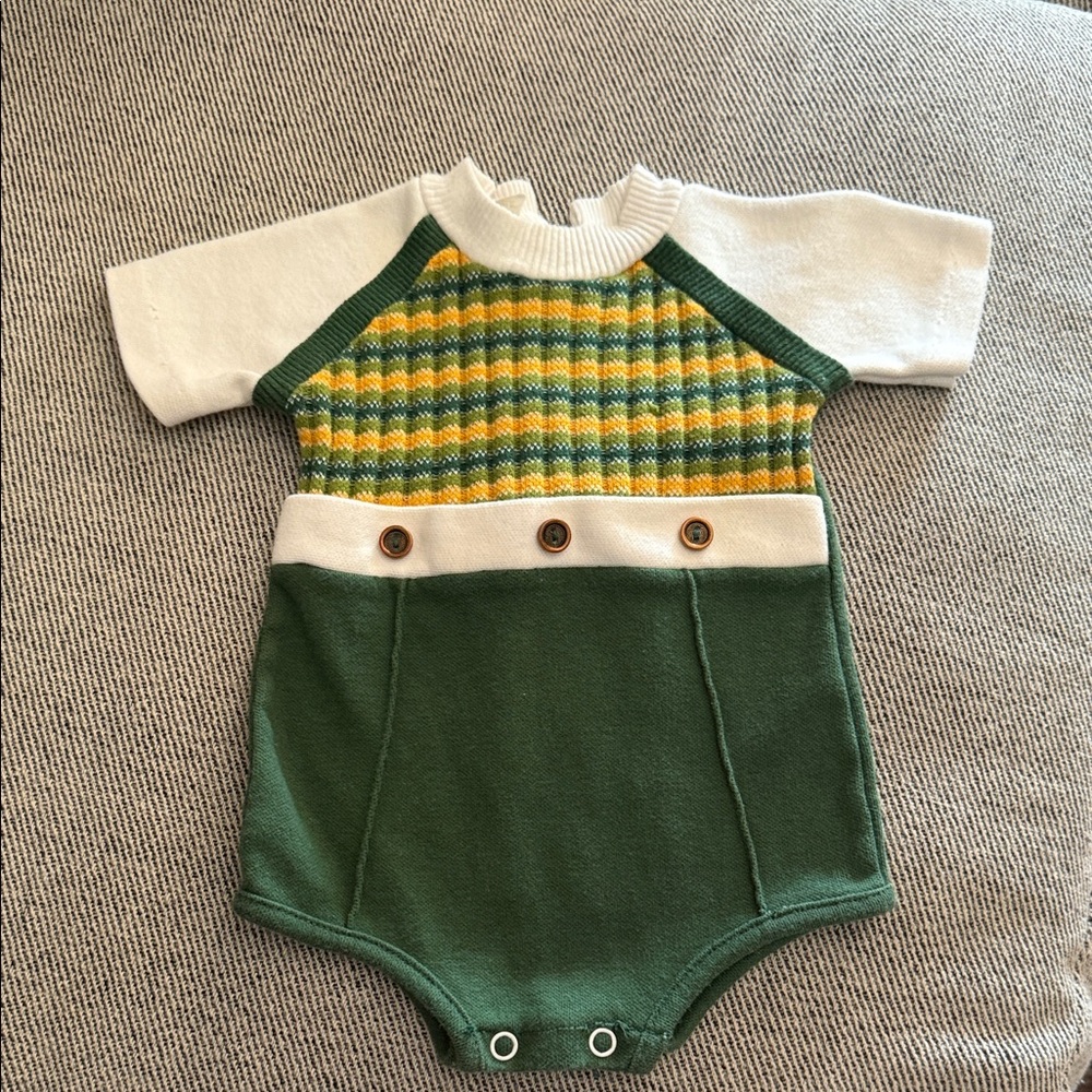 Vintage Green and Yellow Baby Romper